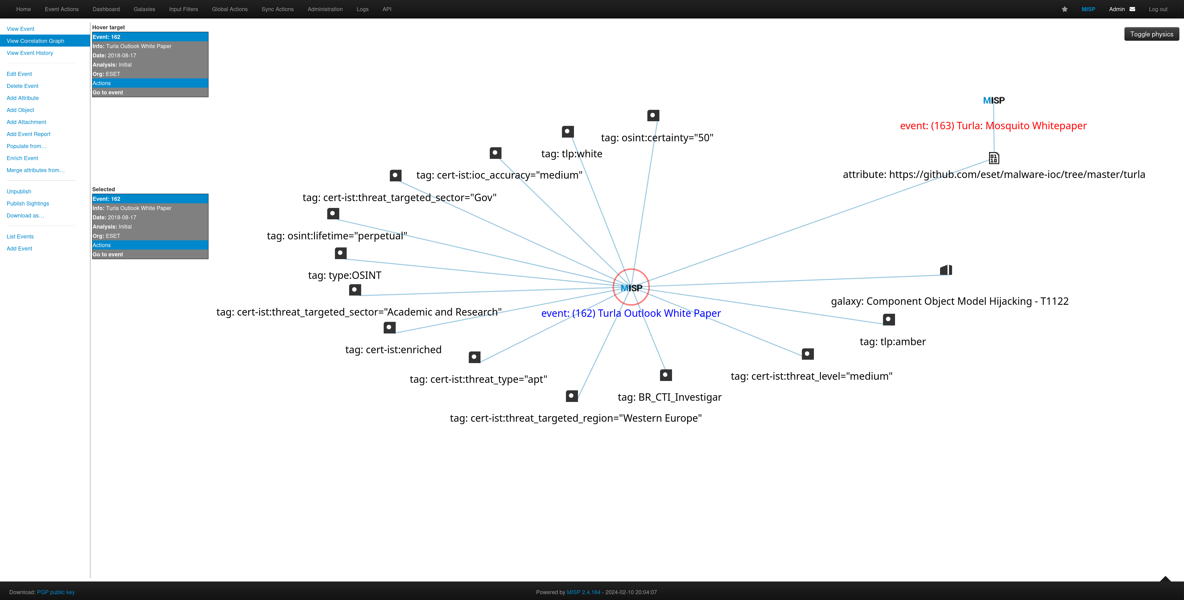 MISP Event Correlation Graph
