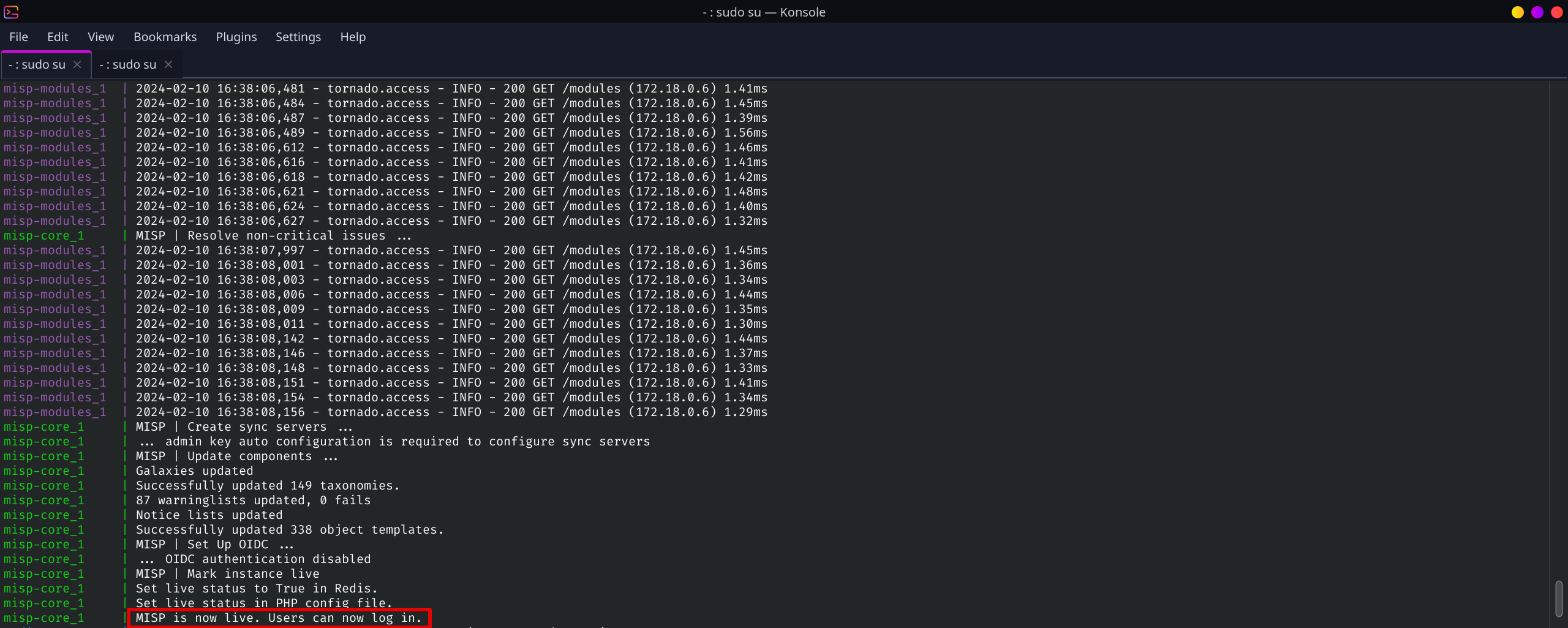 MISP Installation Complete